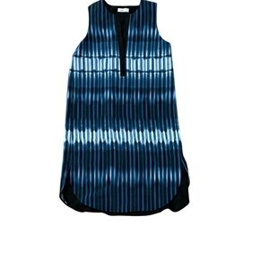 Vince Tie-dye Double Layer Blue Black and White Sleeveless Dress Size XXsmall